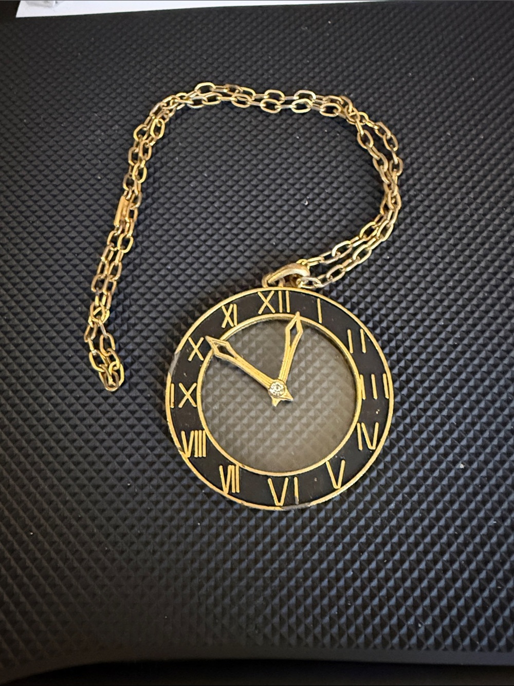 Gold and Black Roman Numeral Clock Pendant Necklace